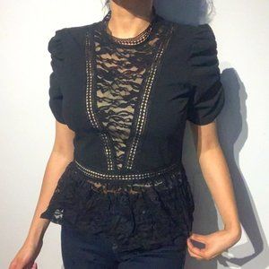 Blashe Black Lace Peplum Top L